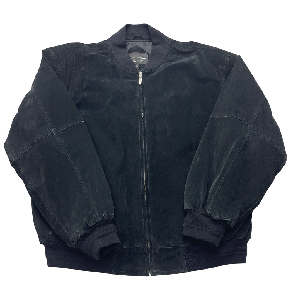 Croft & Barrow Bomber Jacket Mens Large Black Genuine Suede Leather Quilted Coat
